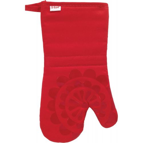  T-fal Textiles 50948 Medallion Design 100-Percent Cotton and Silicone Oven Thumb Mitt, Red, Individual