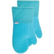 T-fal Textiles Waffle Silicone Oven Mitt Set, Softflex,Non-Slip Grip, Heat Resistant, 13-inches x 7-inches, 2 Pack, Breeze Blue