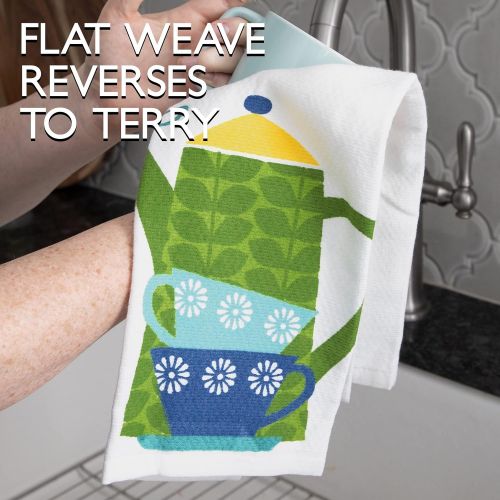  T-fal Textiles Double Sided Print Woven Cotton Kitchen Dish Towel Set, 2-pack, 16 x 26, Tea Kettle Print