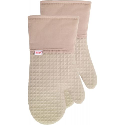 T-fal Textiles Waffle Silicone Oven Mitt Set, Softflex,Non-Slip Grip, Heat Resistant, 13-inches x 7-inches, 2 Pack, Sand