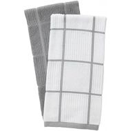 T-Fal Textiles 60954 2-Pack Solid & Check Parquet Design 100-Percent Cotton Kitchen Dish Towel, Gray, Solid/Check-2 Pack