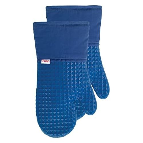  T-fal Textiles Waffle Silicone Oven Mitt Set, Softflex,Non-Slip Grip, Heat Resistant, 13-inches x 7-inches, 2 Pack, Blue