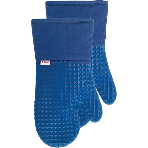  T-fal Textiles Waffle Silicone Oven Mitt Set, Softflex,Non-Slip Grip, Heat Resistant, 13-inches x 7-inches, 2 Pack, Blue