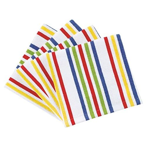  T-fal Textiles Highly Absorbent 100% Cotton Double Sided Printed Dish Cloths, 12 x 12, Set of 4, Striped Red/Multi Pattern