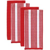 T-fal Textiles Solid & Stripes Waffle Terry Kitchen Towel Set, 100% Cotton, Highly Absorbent, Anti-Microbial, Oversized Kitchen Towels, Two Solid and Two Striped, 16 x 28, Red