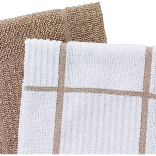  T-Fal Textiles 60959 2-Pack Solid & Check Parquet Design 100-Percent Cotton Kitchen Dish Towel, Sand, Solid/Check-2 Pack, 2 Count
