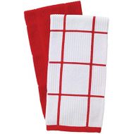 T-Fal Textiles 60948 Kitchen Towel Set, Solid/Check - 2 Pack, Red, 2 Count