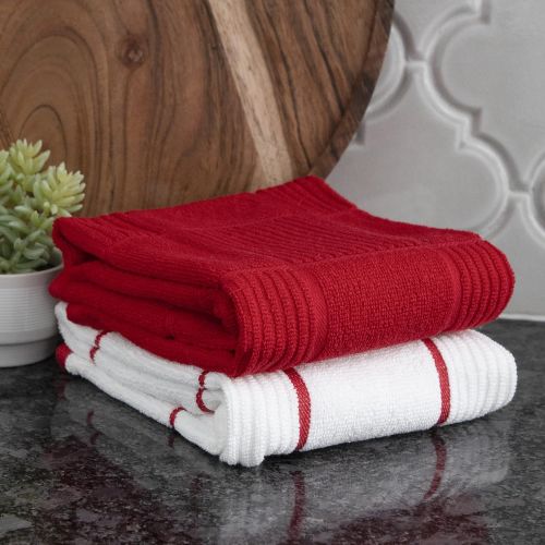  T-Fal Textiles 60948 Kitchen Towel Set, Solid/Check - 2 Pack, Red, 2 Count