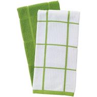 T-Fal Textiles 60937 2-Pack Solid & Check Parquet Design 100-Percent Cotton Kitchen Dish Towel, Green, Solid/Check-2 Pack, 2 Count