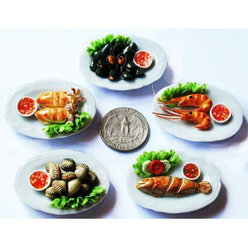  Thai 5 Lovely Mix Dollhouse miniature SeaFood ,Doll and Collectibles So Cute