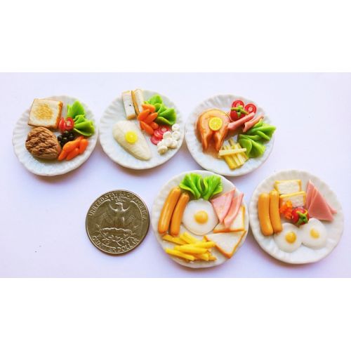  Thai 5 Mix Breakfast Egg & Steak Dollhouse Miniature Food,Tiny Food, Doll Collectibles,Doll Food