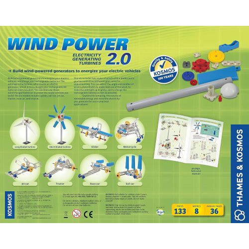  Thames & Kosmos Wind Power 2.0 Science Experiment Kit | Build Wind-Powered Generators to Energize Electric Vehicles | 3-Foot-Tall Long-Bladed Turbine | Experiments in Renewable Ene