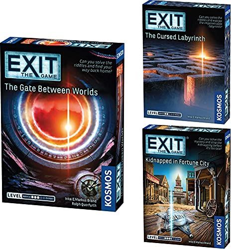  Thames & Kosmos EXIT: The Game 3-Pack Escape Room Bundle Season 5A Gate Between Worlds, Cursed Labyrinth, Kidnapped in Fortune City A Kosmos Game Card-Based at-Home Experience for 1 to 4 Players