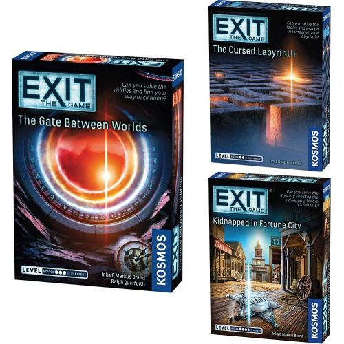  Thames & Kosmos EXIT: The Game 3-Pack Escape Room Bundle Season 5A Gate Between Worlds, Cursed Labyrinth, Kidnapped in Fortune City A Kosmos Game Card-Based at-Home Experience for 1 to 4 Players