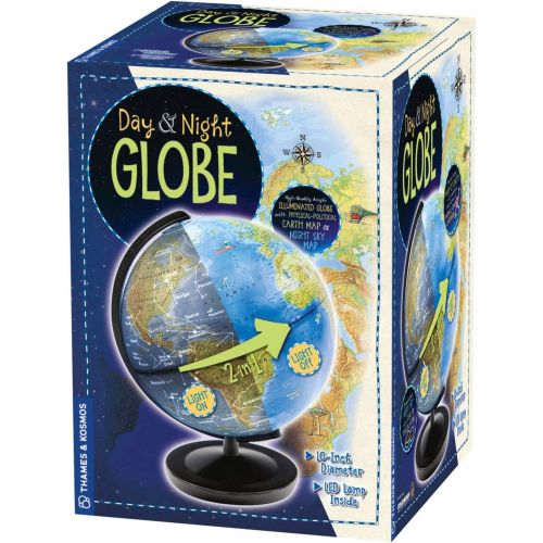  Thames & Kosmos Day & Night Globe - Handcrafted, Acrylic - Made in Germany by Columbus Globes - 10 inch, Illuminated LED Light-up with Night Sky Constellation Map