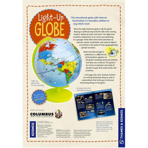  Thames & Kosmos Kids First Light Up Globe - Handcrafted, Acrylic - Made in Germany by Columbus Globes - 10, Illuminated LED Light-Up Political Map with Nocturnal Animals & Deep Sea