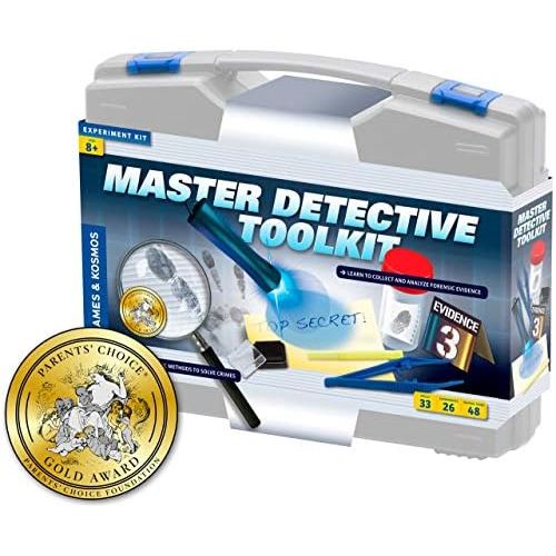  [아마존베스트]Thames & Kosmos Master Detective Toolkit | Forensic Science Experiment Kit | Fingerprints, Footprints, Tire Tracks | 32-Page, Full-Color Experiment Story Book | Parents Choice Gold