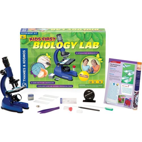  [아마존베스트]Thames & Kosmos Kids First Microscope & Biology Lab | Science Kit | 144X to 750X Magnification | 32 Page Color Manual | Includes Slides, Specimens & Tools | Academics Choice Brain
