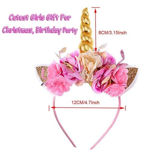  Thank&U Girls Gold Unicorn Headband,& Pink Silk Unicorn Birthday Sash,Unicorn Party Supplies for Kids Adults