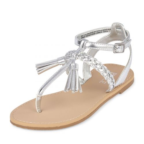  The+Children%27s+Place The Childrens Place Girls BG Tassle Candy Sandal, Silver, Youth 6 Youth US Big Kid