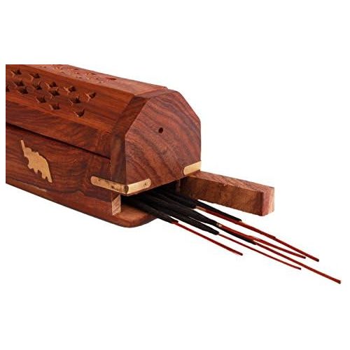  인센스스틱 The StoreKing Wooden Coffin Incense Stick Cone Burner Holder Stand with Storage Compartment Ash Catcher