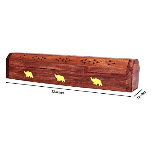  인센스스틱 The StoreKing Wooden Coffin Incense Stick Cone Burner Holder Stand with Storage Compartment Ash Catcher