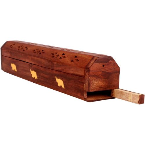  인센스스틱 The StoreKing Wooden Coffin Incense Stick Cone Burner Holder Stand with Storage Compartment Ash Catcher