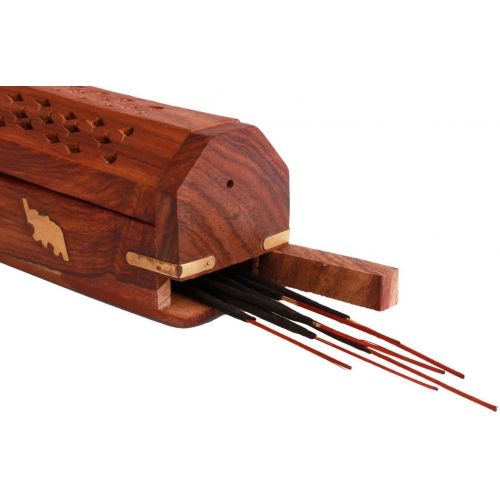  인센스스틱 The StoreKing Wooden Coffin Incense Stick Cone Burner Holder Stand with Storage Compartment Ash Catcher