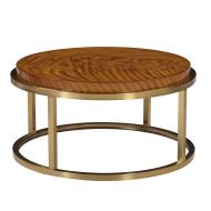 The Amazing Home C200-02 Sausalito Round Coffee Cocktail Table, Brass and Exotic Veneer