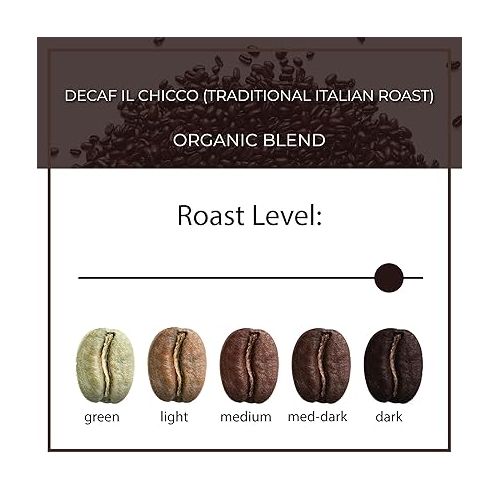  The Bean Organic Coffee Company Water Processed DECAF IL Chicco (Traditional Italian Roast), Dark Roast, Ground Coffee, 16-Ounce Bag, Cafe Molido Tostado Organico descafeinado