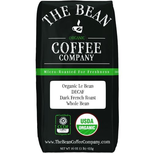  The Bean Coffee Company Organic Decaf Le Bean, Dark French Roast, Whole Bean, 16-Ounce Bag