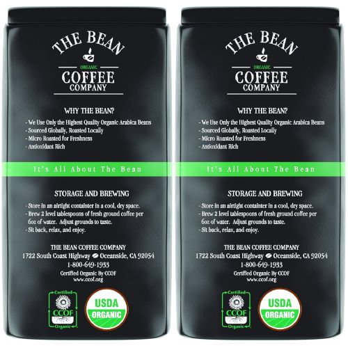  The Bean Coffee Company Organic Decaf Le Bean, Dark French Roast, Whole Bean, 16-Ounce Bags (Pack of 2)