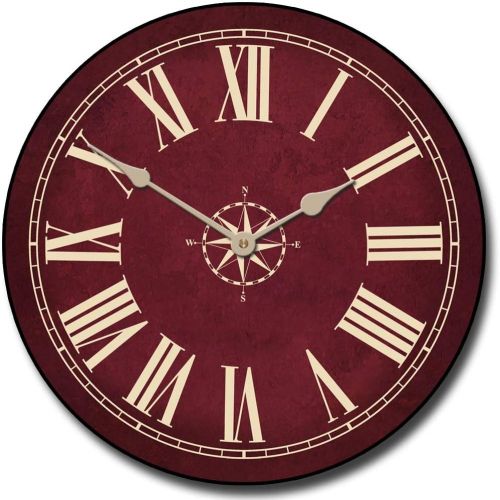  The Big Clock Store Nautical Burgandy Wall Clock, Available in 8 Sizes, Most Sizes Ship 2-3 Days, Whisper Quiet.