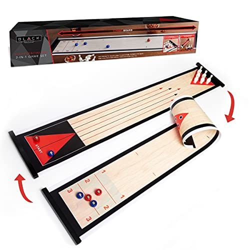  THE BLACK SERIES Tabletop Shuffleboard and Bowling 2 in 1 Set with Roll-Up Game Board