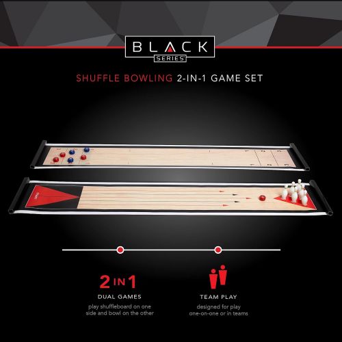  THE BLACK SERIES Tabletop Shuffleboard and Bowling 2 in 1 Set with Roll-Up Game Board