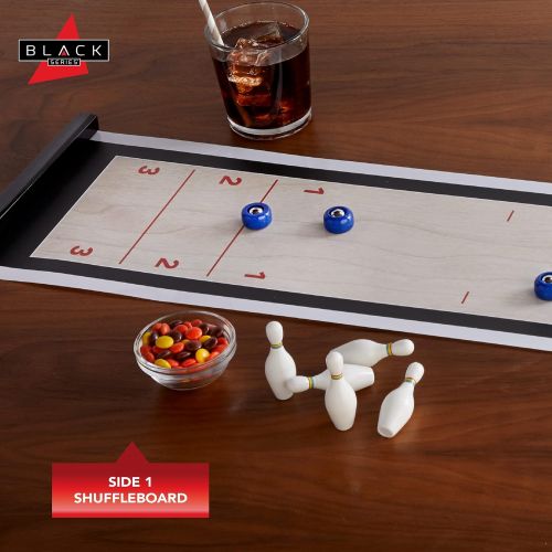  THE BLACK SERIES Tabletop Shuffleboard and Bowling 2 in 1 Set with Roll-Up Game Board