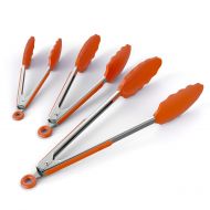 The Classic Kitchen ChefStir Kitchen Tongs with Non Stick Silicone Tips  Stainless Steel, Heavy Duty, Multipurpose Set of 3  7, 9, 12 Inch  for Cooking, Baking and Grilling - Orange
