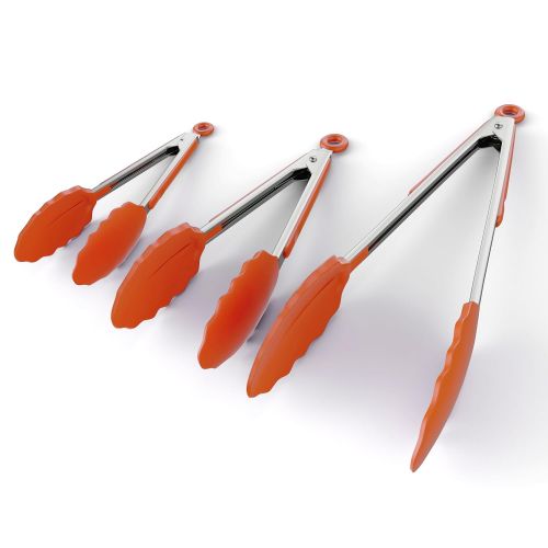  The Classic Kitchen ChefStir Kitchen Tongs with Non Stick Silicone Tips  Stainless Steel, Heavy Duty, Multipurpose Set of 3  7, 9, 12 Inch  for Cooking, Baking and Grilling - Orange