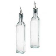 SET OF 2 - 16 oz / 500 ml Oil Vinegar Cruet, Square Tall Glass Bottle w/Stainless Steel Pourer Spout by The Cooks Connection