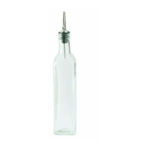  SET OF 2 - 16 oz / 500 ml Oil Vinegar Cruet, Square Tall Glass Bottle w/Stainless Steel Pourer Spout by The Cooks Connection