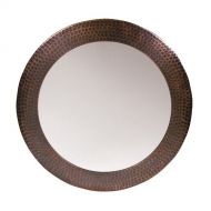 The Copper Factory CF139AN Solid Hammered Copper Framed Round Mirror, Antique Copper