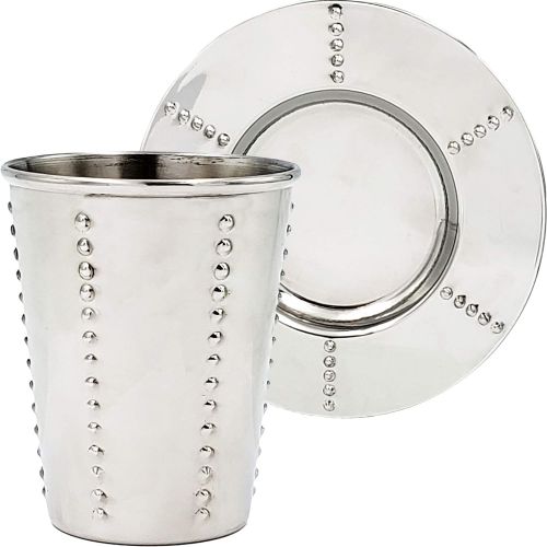  [아마존베스트]The Dreidel Company Kiddush Cup Stainless Steel with Matching Saucer, For Shabbos, Holidays, and Havdalah - Non Tarnish Judaica (Battered Kiddush Cup & Matching Saucer)
