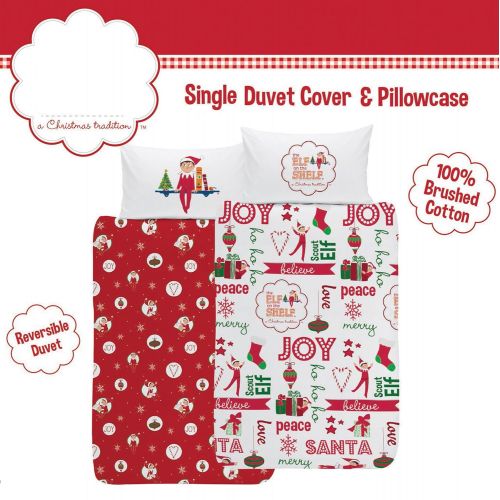  The Elf on the Shelf Elf on the Shelf 2 Piece UK SingleUS Twin Duvet Cover and Pillowcase Set, Cotton