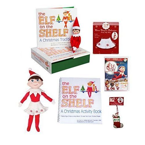  The Elf on the Shelf Ultimate Elf on the Shelf Gift Set - Girl Elf Edition with North Pole Blue Eyed Girl Elf-themed Storybook Box set, 19 Girl Plushee Pal, Elf on the Shelf Activity Book, Elfs Story D