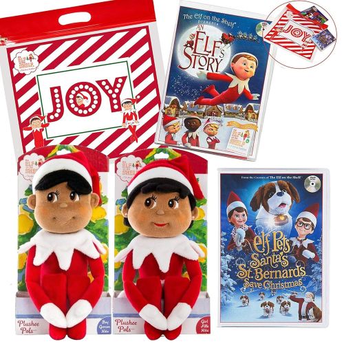  The Elf on the Shelf Girl and Boy Plushee Pal Dark with an Elf Story DVD Santas St. Bernards Save Christmas DVD Movie with Exclusive Joy Travel Bag