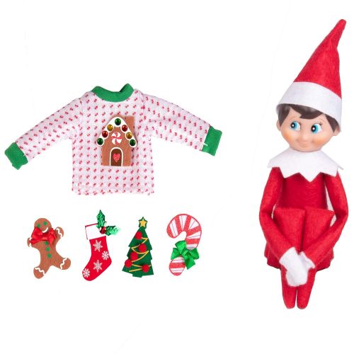  The Elf on the Shelf Elf On The Shelf Boy with Customizable Christmas Sweater Set - Blue Eyed Boy Elf w Book, Sweater, and Five Festive Holiday Outfit Decorations