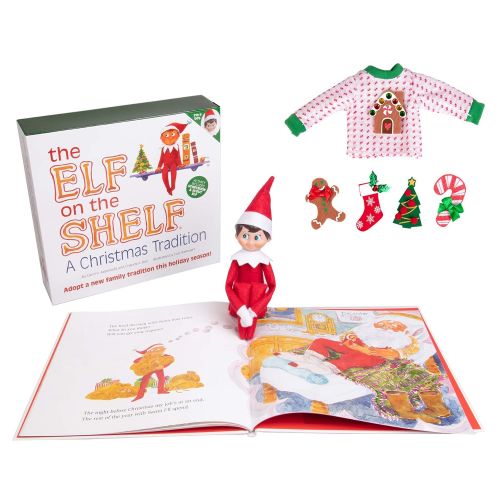  The Elf on the Shelf Elf On The Shelf Boy with Customizable Christmas Sweater Set - Blue Eyed Boy Elf w Book, Sweater, and Five Festive Holiday Outfit Decorations