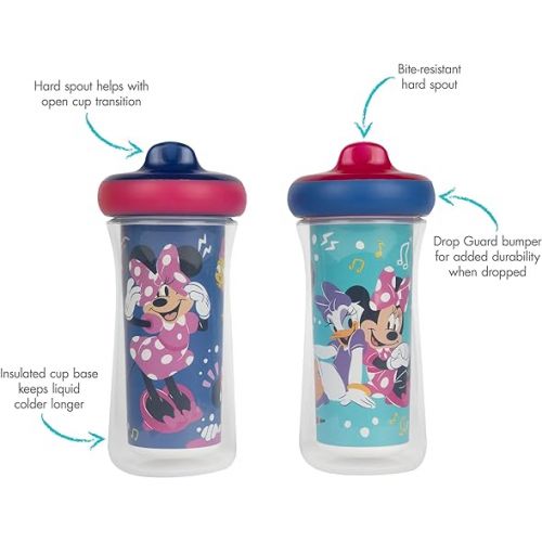  The First Years Disney Minnie Mouse Insulated Sippy Cups - Insulated Toddler Cups with Bite-Resistant Hard Spout - 9 Ounces - 2 Count