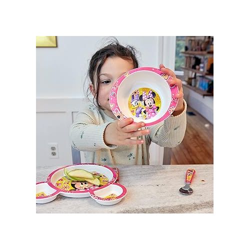  The First Years Disney Minnie Mouse Dinnerware Set - Toddler Plates and Toddler Utensils- 4 Piece Set