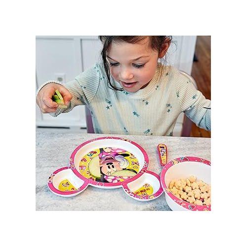  The First Years Disney Minnie Mouse Dinnerware Set - Toddler Plates and Toddler Utensils- 4 Piece Set